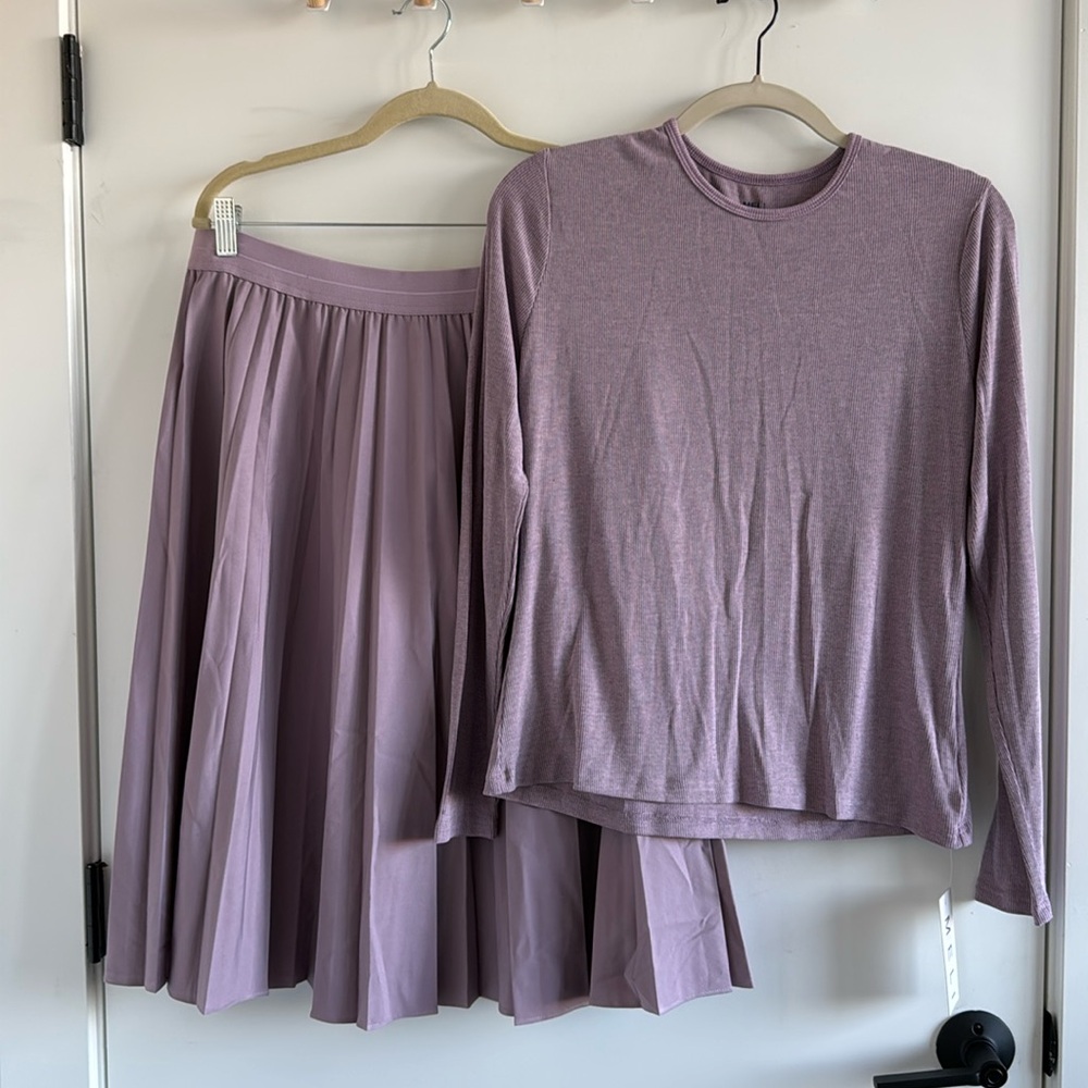 Pleated Skirt Set with Long Sleeve Top